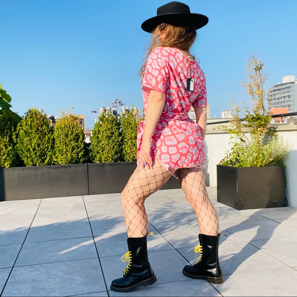 🛳 Baja East Drop Shoulder Leopard Print Shift Belted Shirt Robe Huipil Dress
